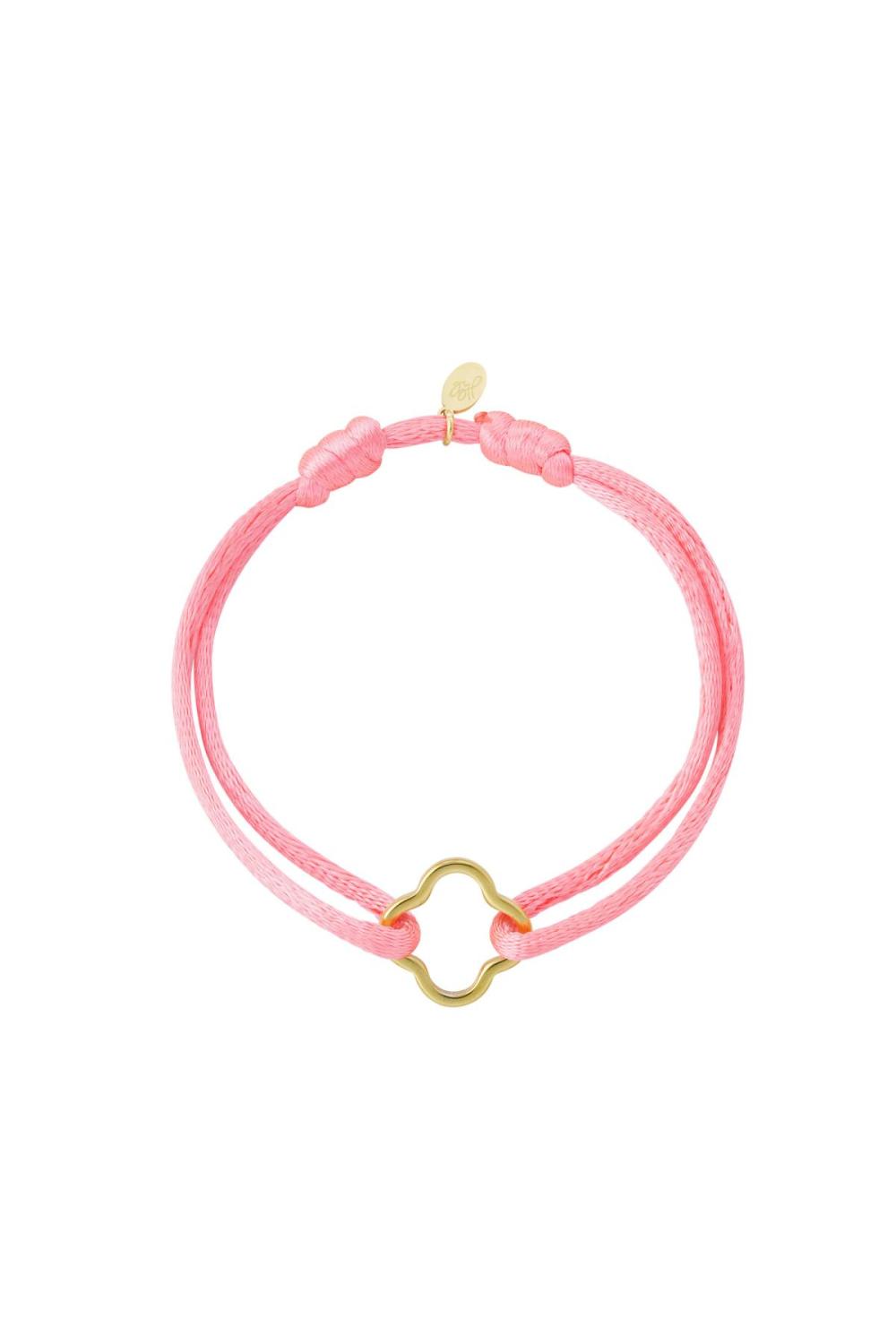 Bracelet Tissu Trèfle Rose & Couleur Or Acier Inoxydable 