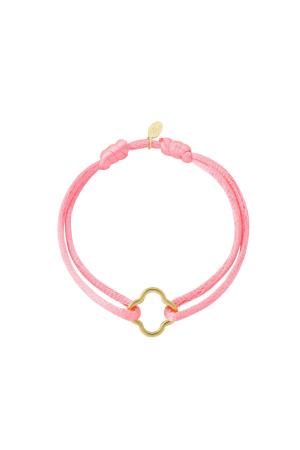 Bracelet Tissu Trèfle Rose & Couleur Or Acier Inoxydable h5 