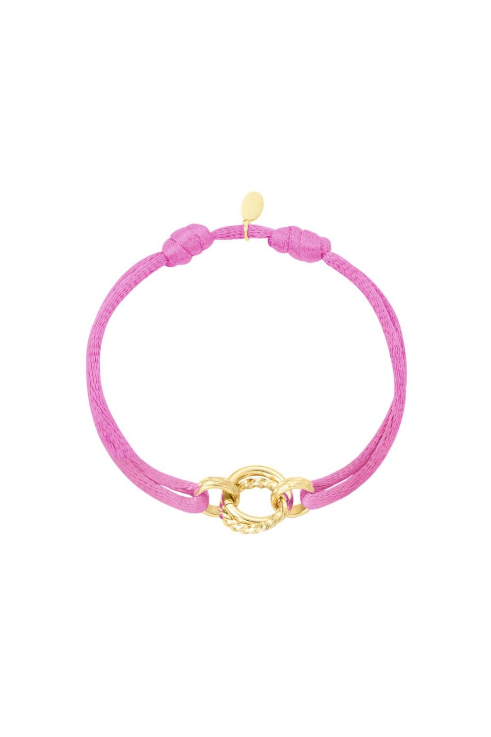 Cercle De Bracelet En Tissu Rose & Couleur Or Acier Inoxydable 