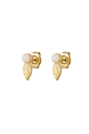 Clous D'oreilles Feuille & Pierre - Collection Pierres Naturelles Couleur Or Blanc Acier Inoxydable h5 