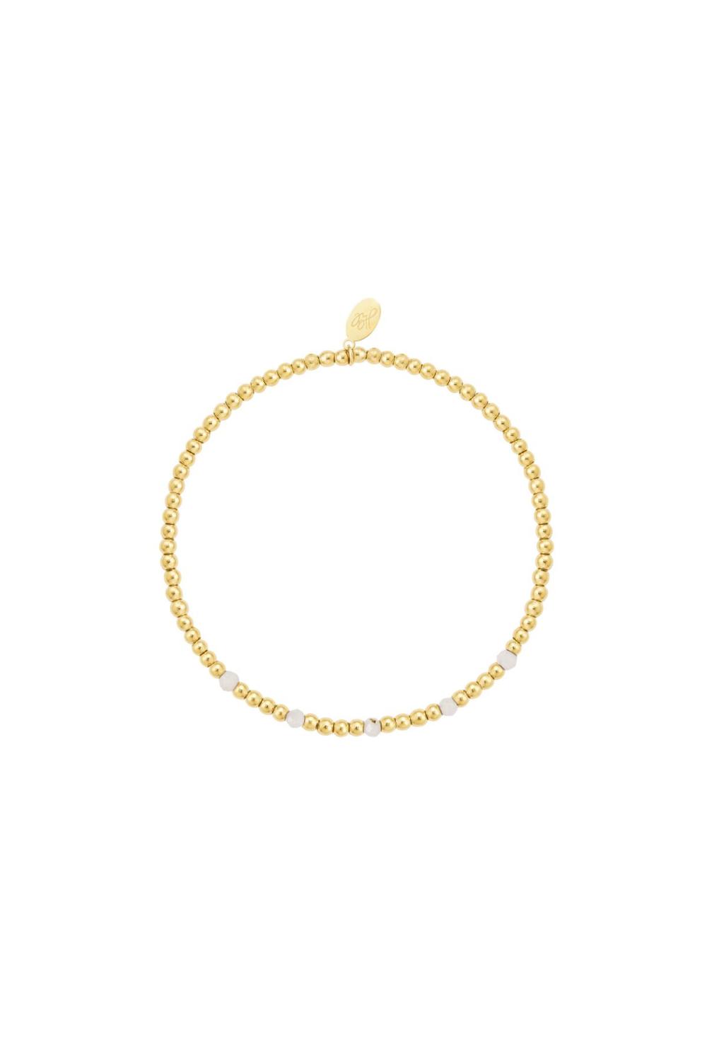 Bracelet Perlé Subtil - Blanc - Collection Pierres Naturelles Couleur Or Blanc Acier Inoxydable 