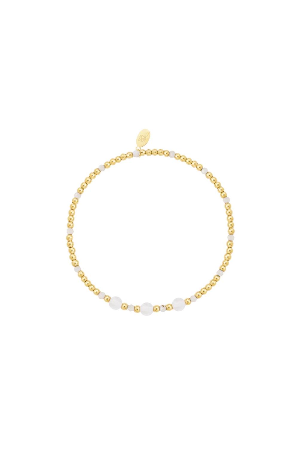 Bracelet Perlé Joyeux - Blanc - Collection Pierres Naturelles Couleur Or Blanc Acier Inoxydable 