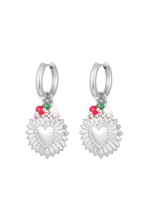 Boucles D'oreilles Coeur Fleur Argenté Acier Inoxydable h5