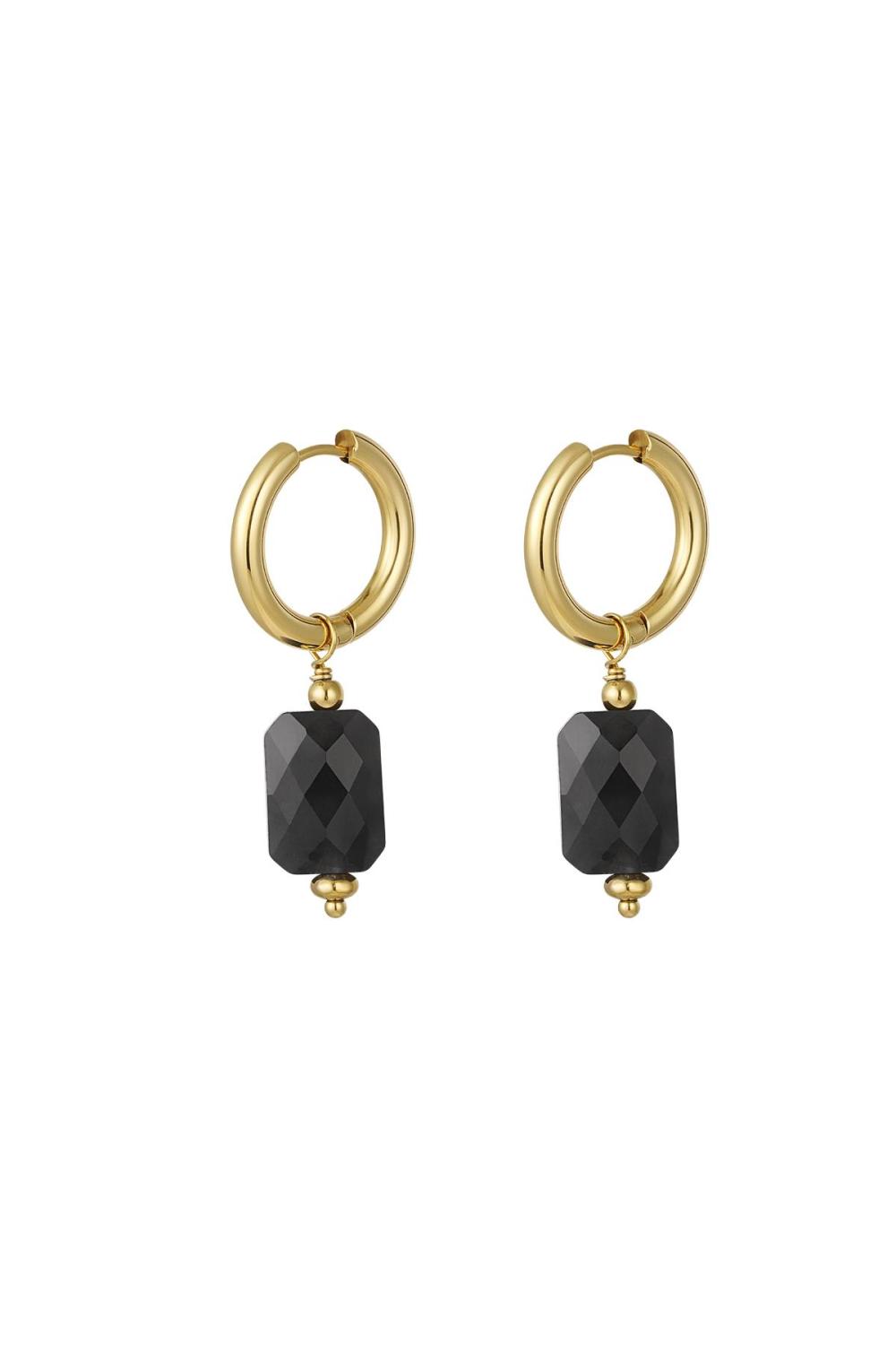 Boucles D'oreilles Avec Pendentif Rectangulaire Noir & Couleur Or Acier Inoxydable 