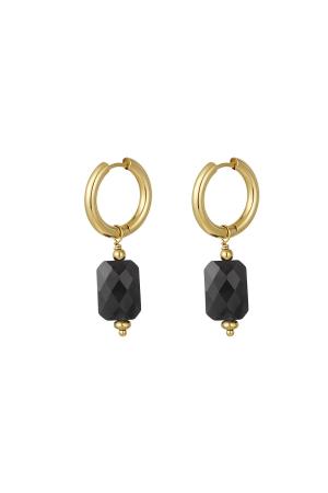 Boucles D'oreilles Avec Pendentif Rectangulaire Noir & Couleur Or Acier Inoxydable h5 