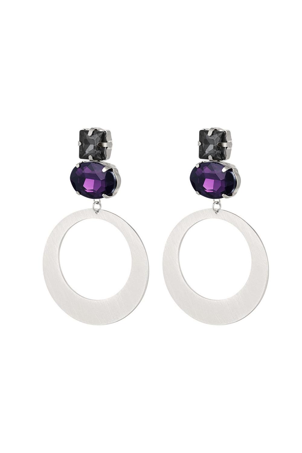 Boucles D'oreilles Rondes Avec Perles De Verre Argenté Acier Inoxydable 