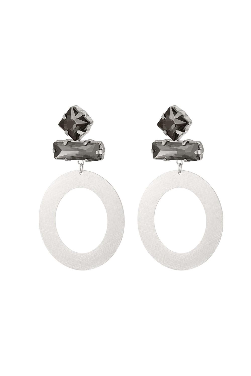 Boucles D'oreilles Rondes Avec Perles De Verre Gris Et Argent Acier Inoxydable 