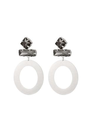 Boucles D'oreilles Rondes Avec Perles De Verre Gris Et Argent Acier Inoxydable h5 