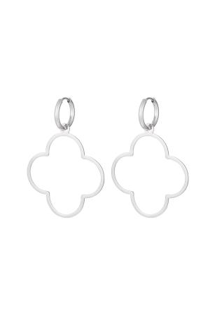 Boucles D'oreilles Grand Trèfle Argenté Acier Inoxydable h5