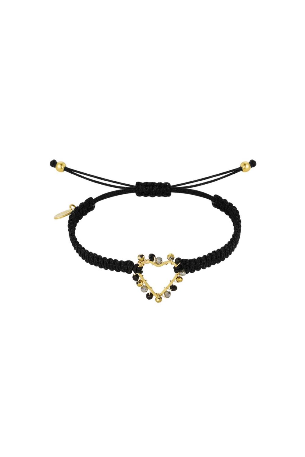 Bracelet Corde Avec Coeur Et Perles Beige Acier Inoxydable 