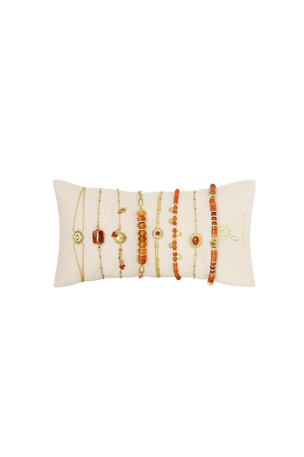 Bracelets Affichage Ensemble De Bijoux Coloré Couleur Orange & Couleur Or Acier Inoxydable 