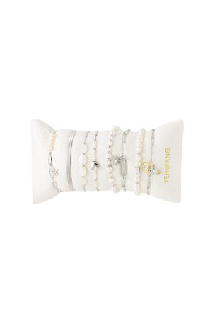 Présentoir Avec Bracelets Détails Blancs Argenté Acier Inoxydable h5 