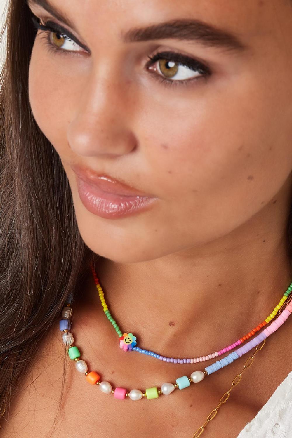 Collier Smiley Fleur - Collection Arc-En-Ciel Multicouleur Acier Inoxydable Image2