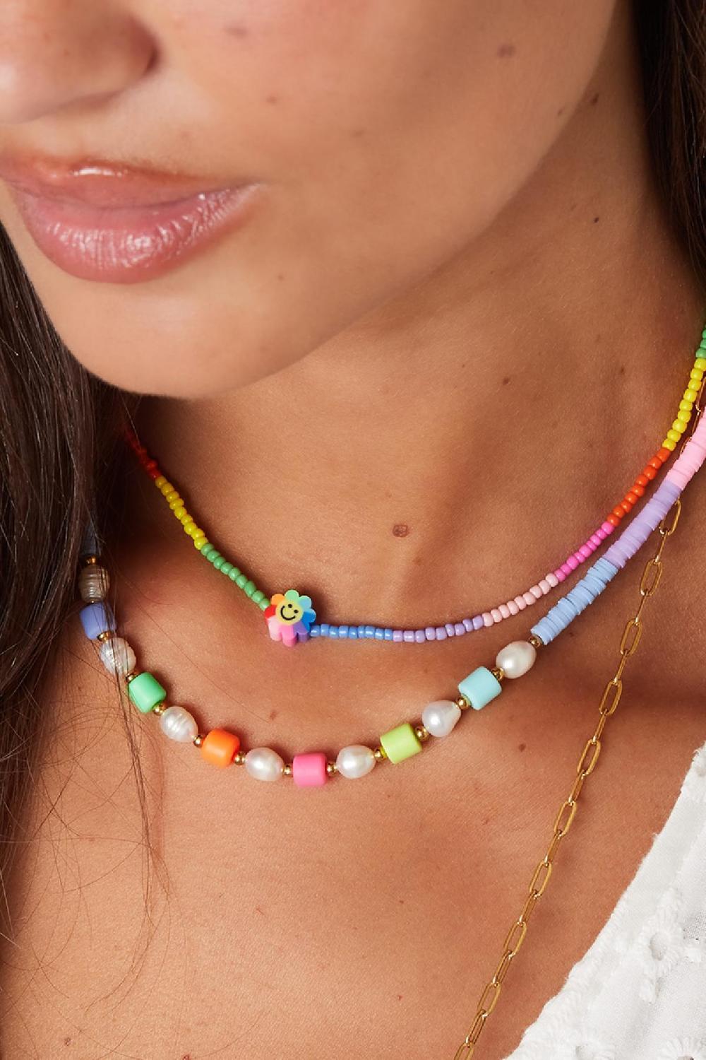 Collier Smiley Fleur - Collection Arc-En-Ciel Multicouleur Acier Inoxydable Image4