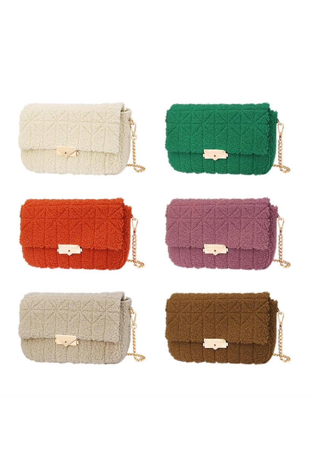 Sac À Main Avec Tissu Teddy Cousu Beige Polyuréthane h5Image4