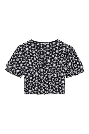 Polyester Femme Top Court Manches Courtes Imprimé Fleur Col V h5 