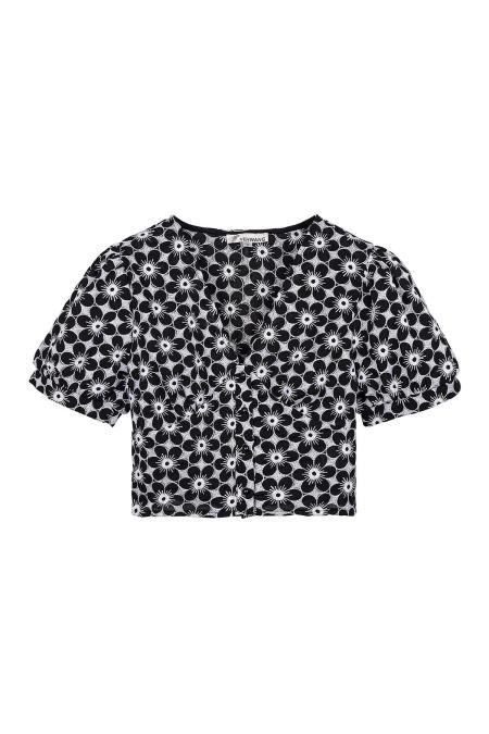 Polyester Femme Top Court Manches Courtes Imprimé Fleur Col V 2
