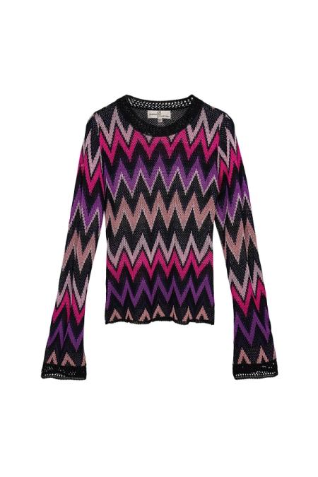 Pull Tricot Viscose Femme Motif Zigzag Élastique 2