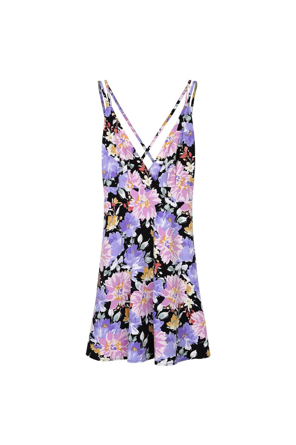 Robe Mini Femme En Polyester Imprimé Floral Col En V
