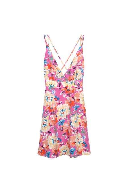 Robe Mini Femme en Polyester Imprimé Floral Col en V 2