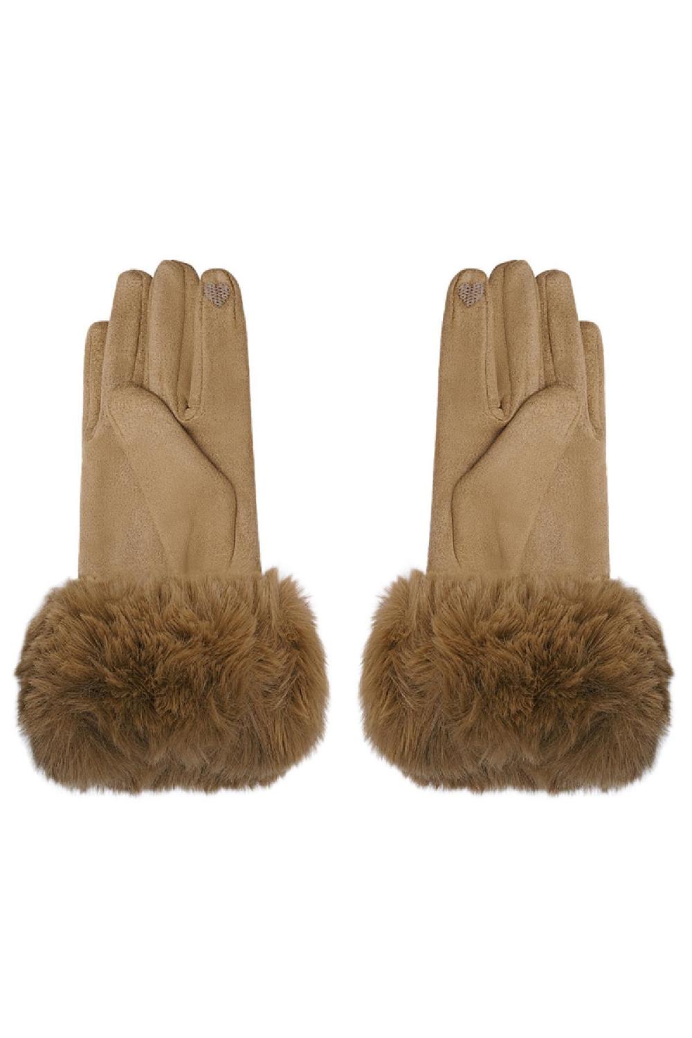 Gants En Fausse Fourrure Avec Aspect Daim Camel Polyester Taille Unique h5Image4