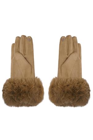 Gants En Fausse Fourrure Avec Aspect Daim Camel Polyester Taille Unique h5 Image4