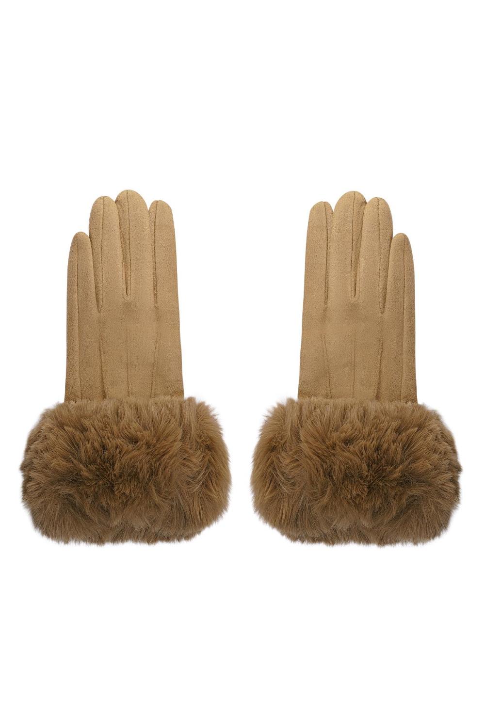 Gants En Fausse Fourrure Avec Aspect Daim Camel Polyester Taille Unique 