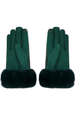 Gants Avec Fausse Fourrure Et Aspect Cuir Vert Polyester Taille Unique h5 Image4