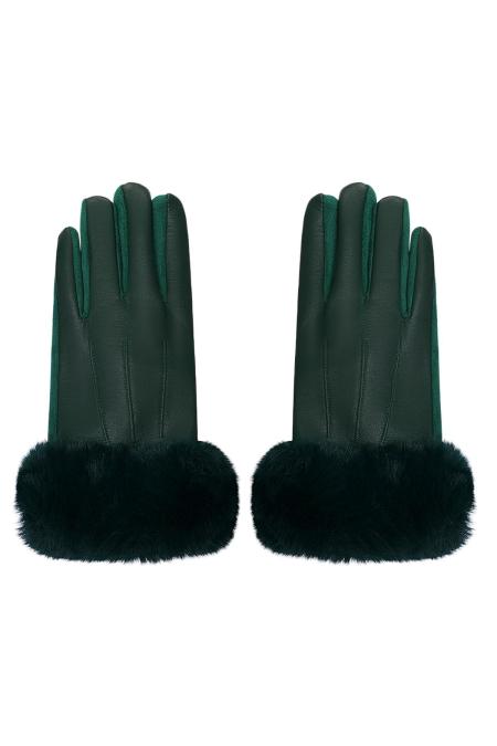 Gants avec fausse fourrure et aspect cuir Vert Polyester Taille unique