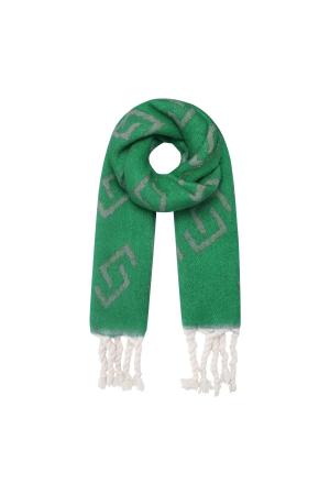 Écharpe D'hiver À Franges Et Motif Lien Vert Polyester h5
