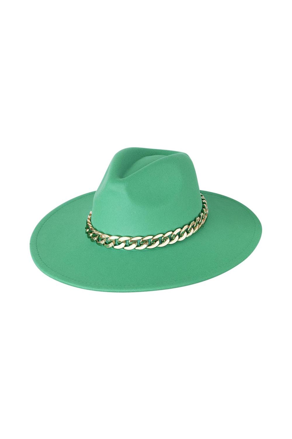 Chapeau Fedora Avec Chaîne Vert Polyester 