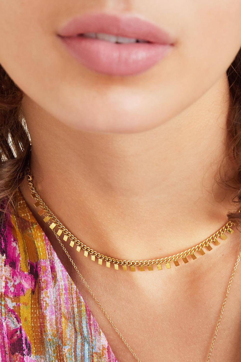 Collier En Acier Inoxydable Carrés Couleur Or Image3