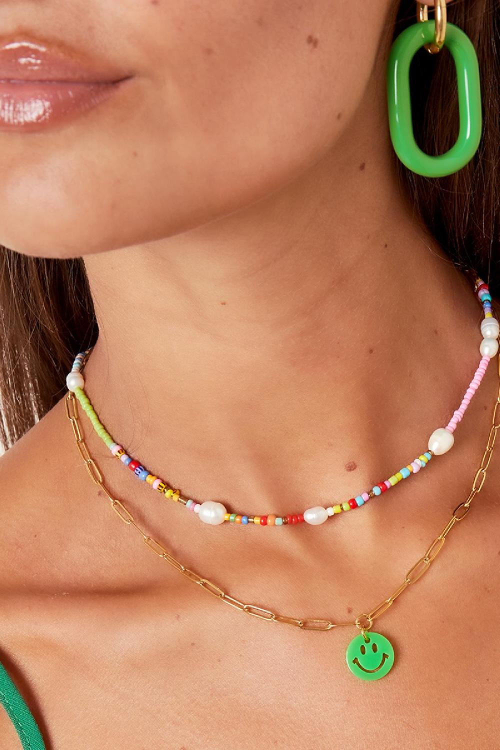 Adulte - Collier Smiley Coloré - Grosse Chaîne Rose & Couleur Or Acier Inoxydable h5Image3