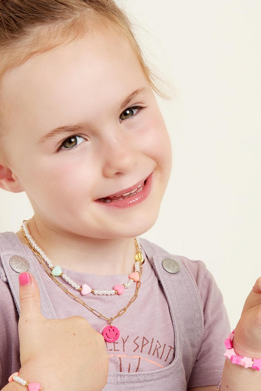 Enfants - Collier Smiley Rose & Couleur Or Acier Inoxydable h5Image4