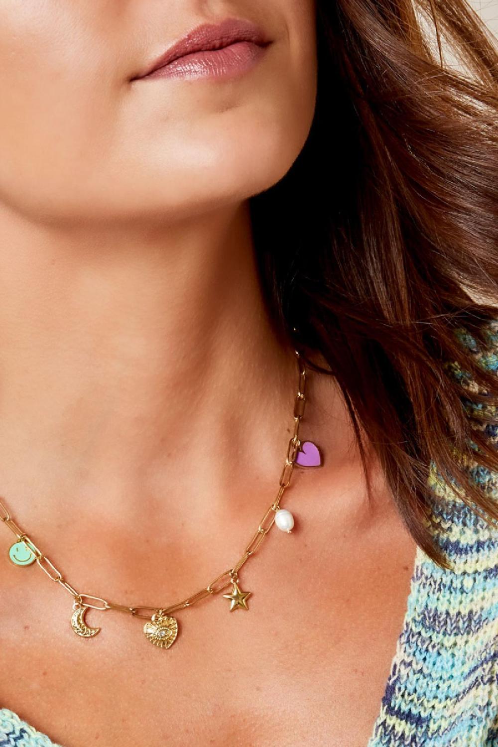 Collier Lié Avec Six Breloques Argenté Acier Inoxydable Image3