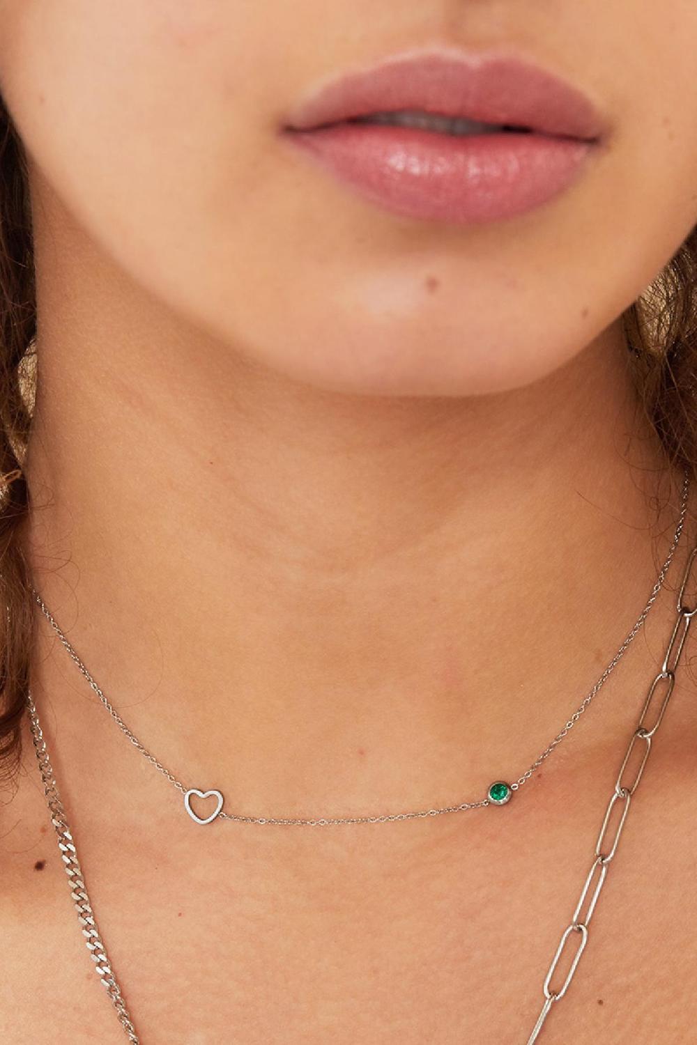 Collier Pierre De Naissance Janvier Argent Rouge Acier Inoxydable Image2