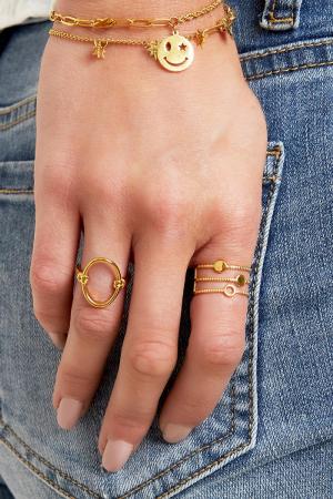 Bague Ouverte Ovale Couleur Or Acier Inoxydable One Size h5 Image2