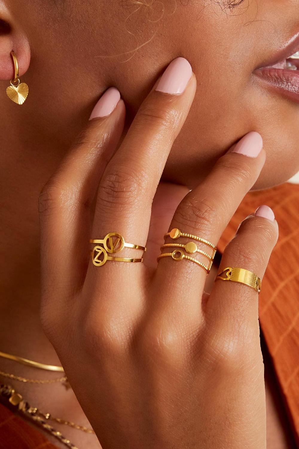 Bague Ajustable Double Coeurs Couleur Or Acier Inoxydable One Size Image2