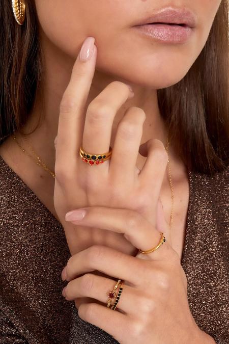 Bague en acier inoxydable zircon brillant Rouge 16 2