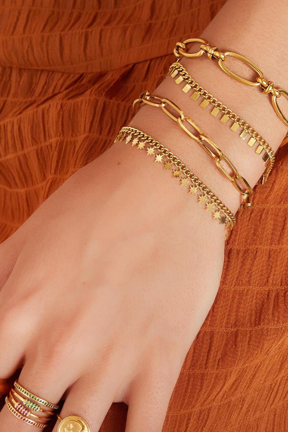 Bracelet En Acier Inoxydable Rectangles Couleur Or h5Image2