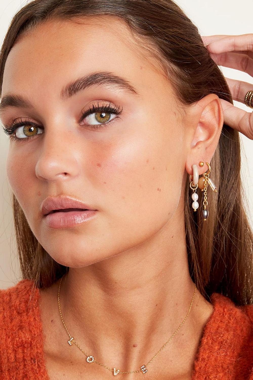 Boucles D'oreilles Avec Breloque Colorée Large Beige Acier Inoxydable Image2