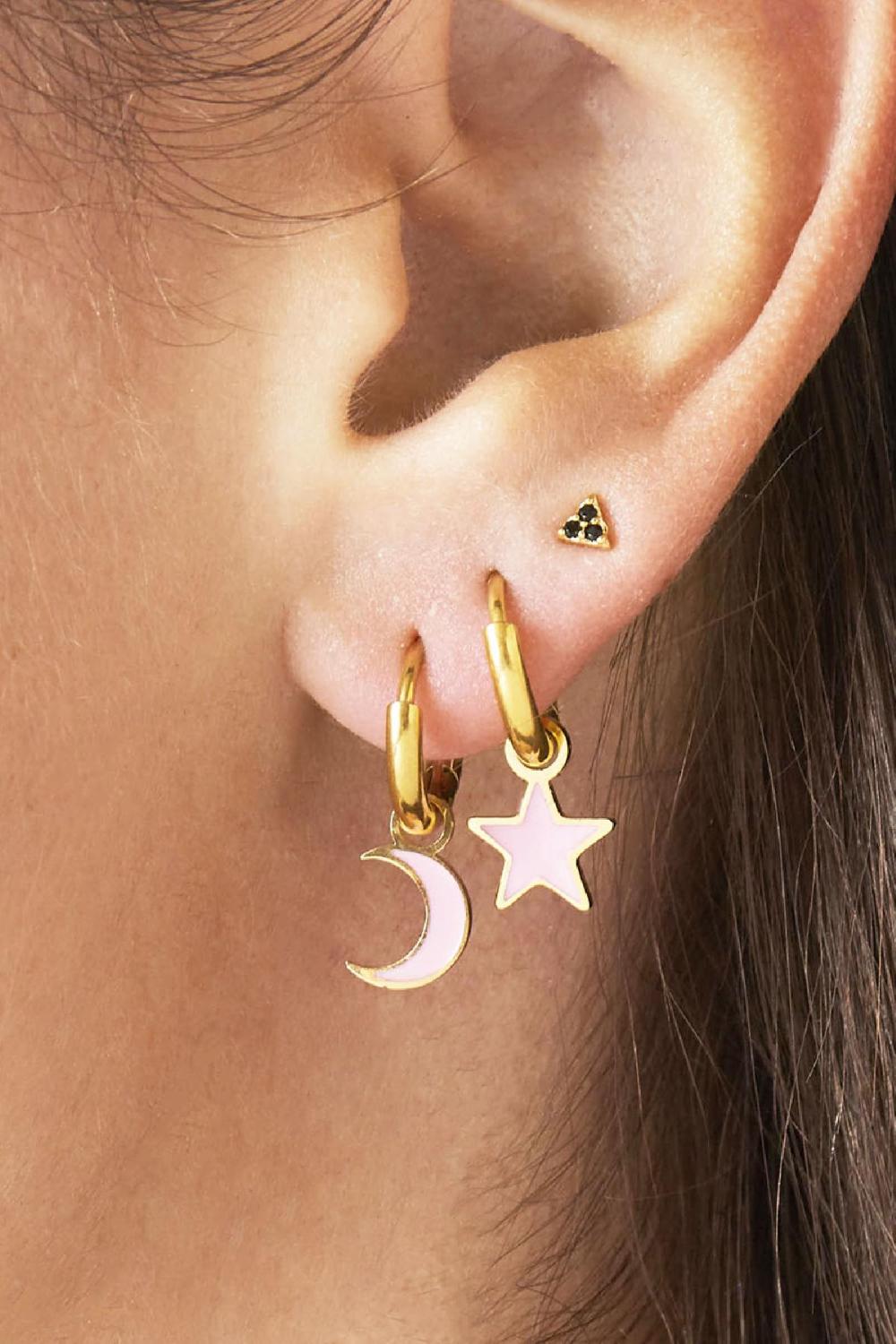 Boucles D'oreilles Pastel Moon Bleu & Couleur Or Acier Inoxydable Image2