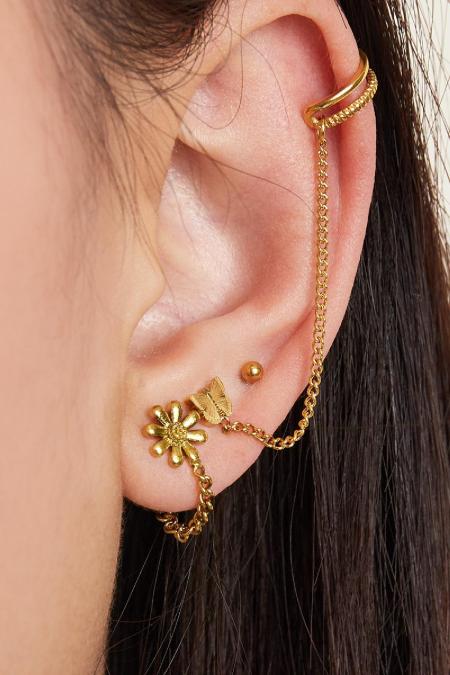 Fleur de clou d'oreille Argenté Acier inoxydable 2