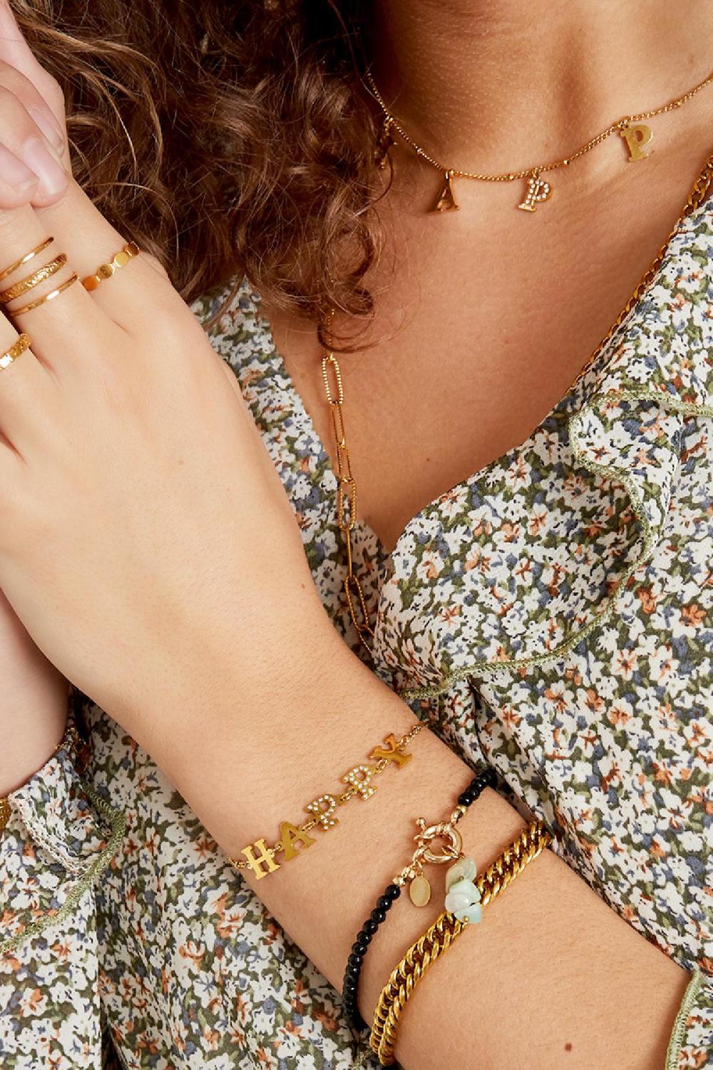 Bracelet En Acier Inoxydable Happy Couleur Or Image3