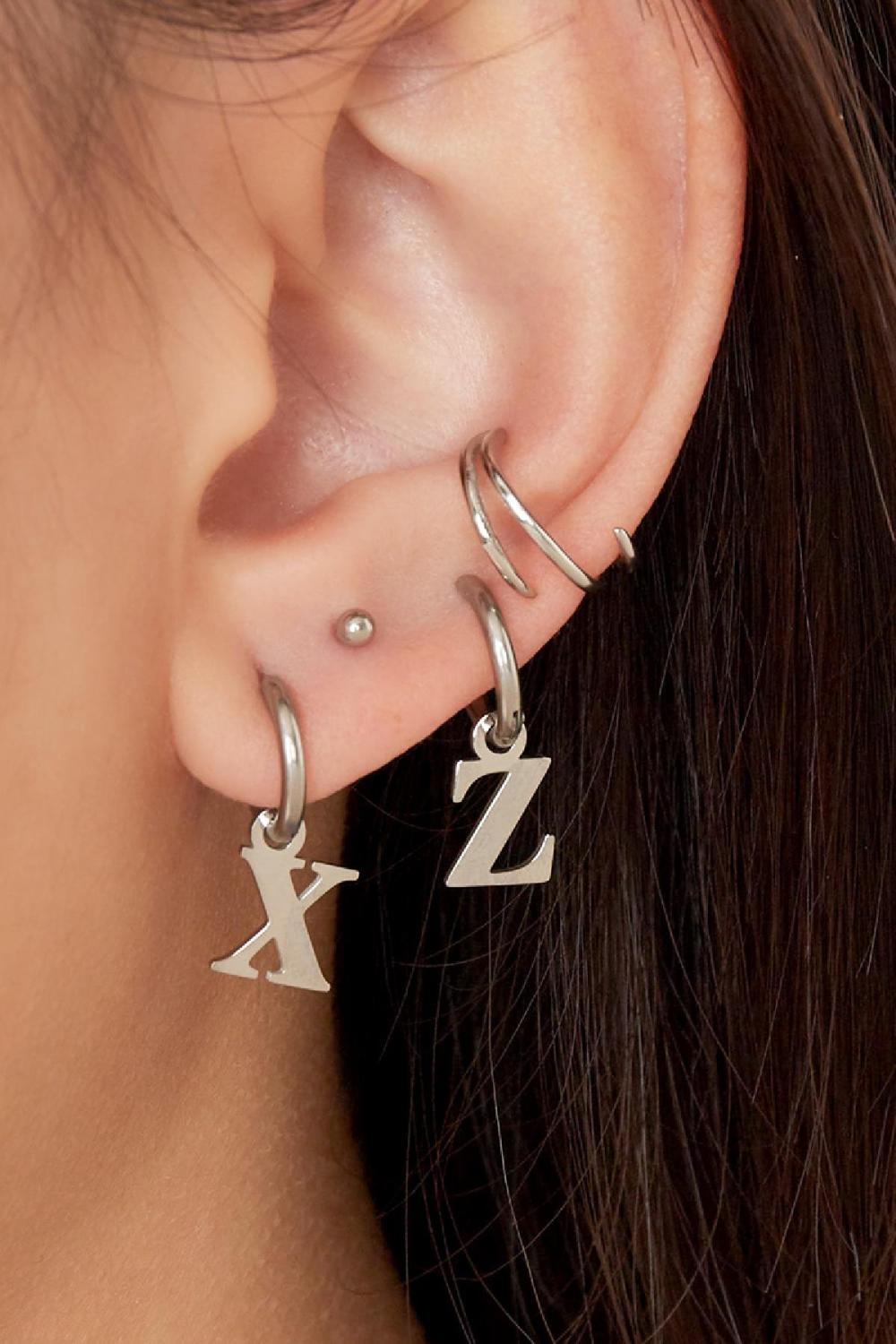 Boucles D'oreilles Acier Inoxydable Argent Initiale A Argenté Image2