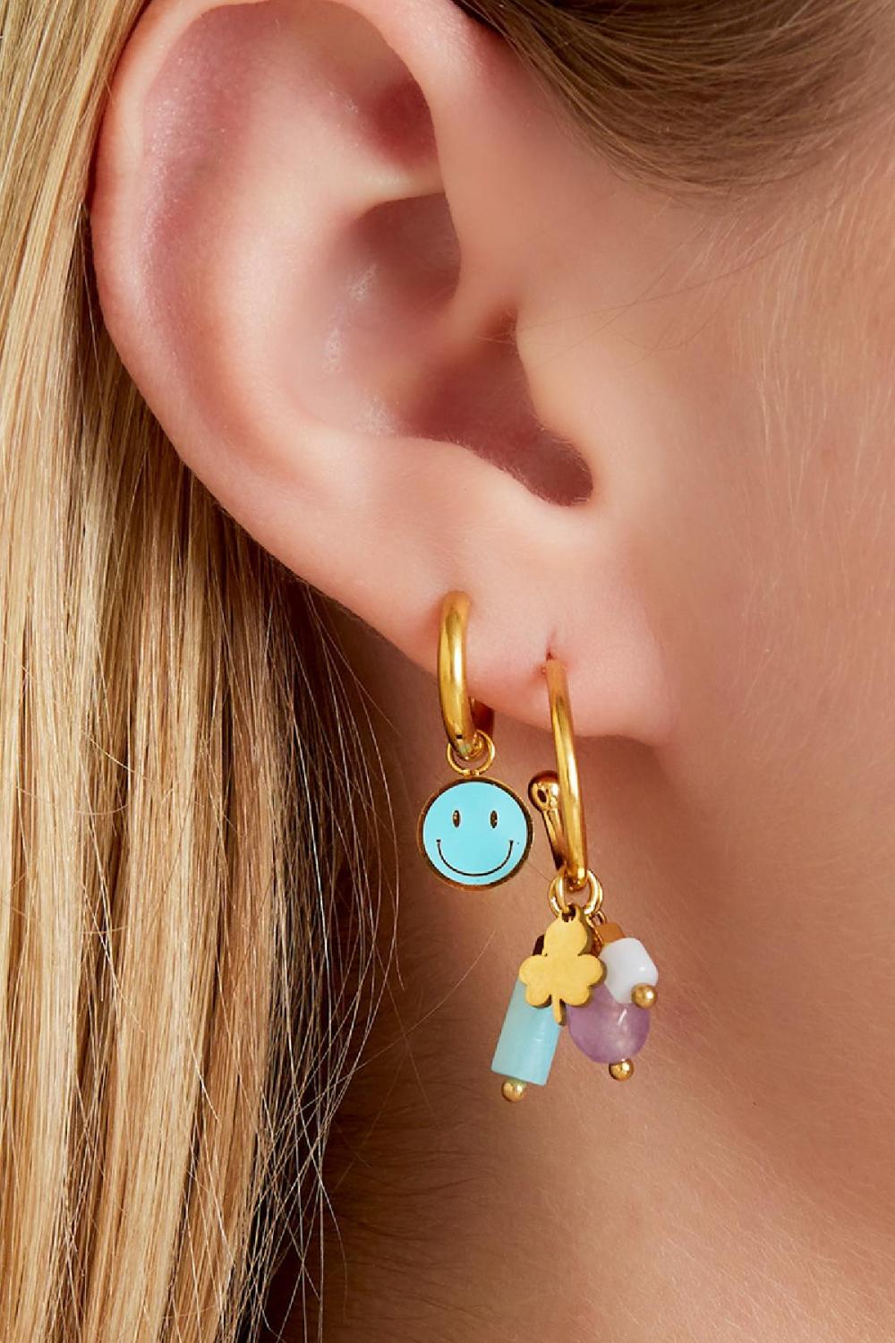 Boucles D'oreilles Charms Trèfle Et Pierres Rose Acier Inoxydable Image3
