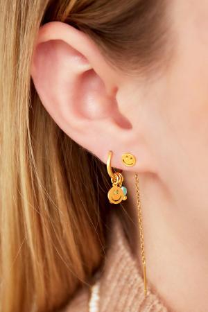 Boucles D'oreilles En Acier Inoxydable Doré Smiley & Pierres Rose h5 Image2