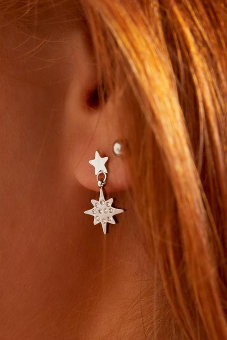 Boucles d'oreilles asymétriques Lune & Étoile Argenté Acier inoxydable 2