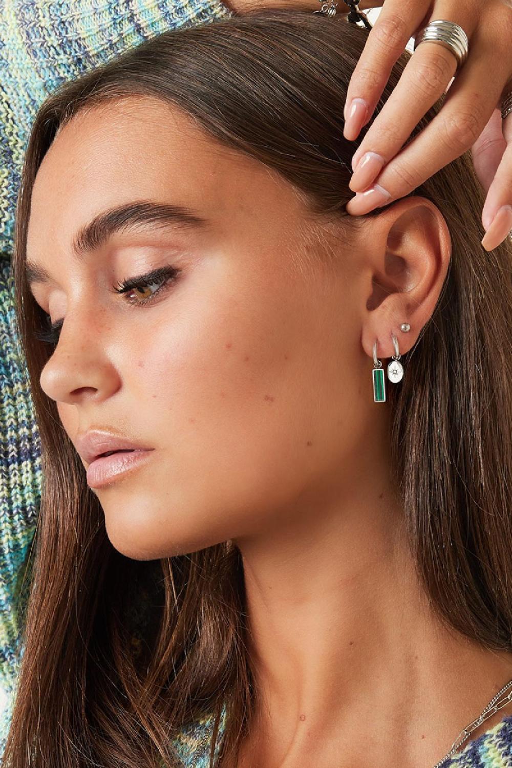 Boucles D'oreilles Barre Verte Acier Inoxydable h5Image2