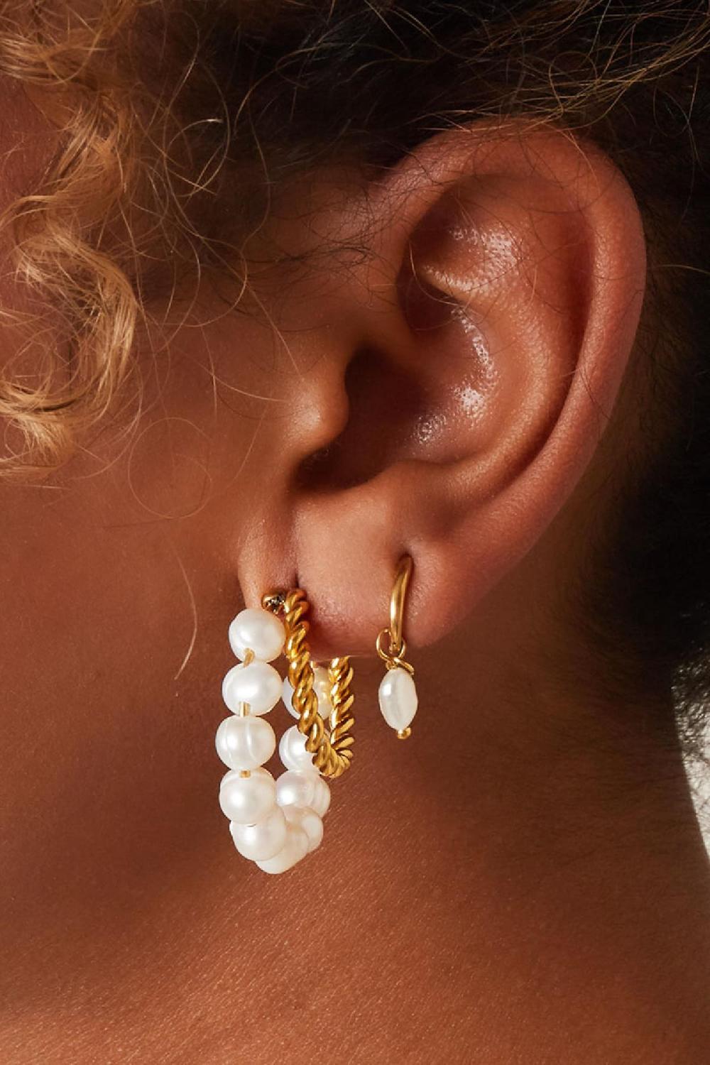 Boucles D'oreilles Perle D'eau Douce Argenté Acier Inoxydable Image2